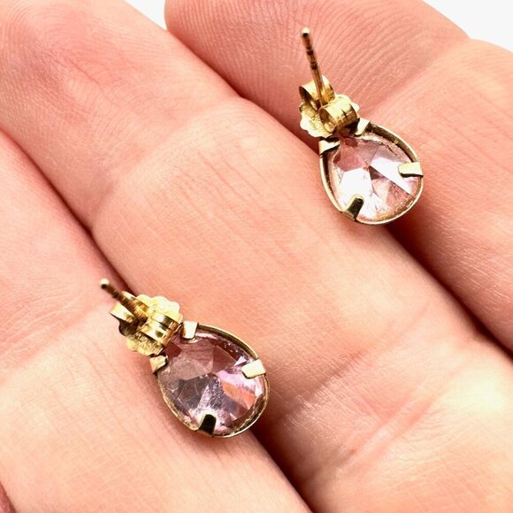 Womens Earrings 10K Gold Pink Cubic Zirconia Teardrop Studs Pierced - Picture 3 of 5